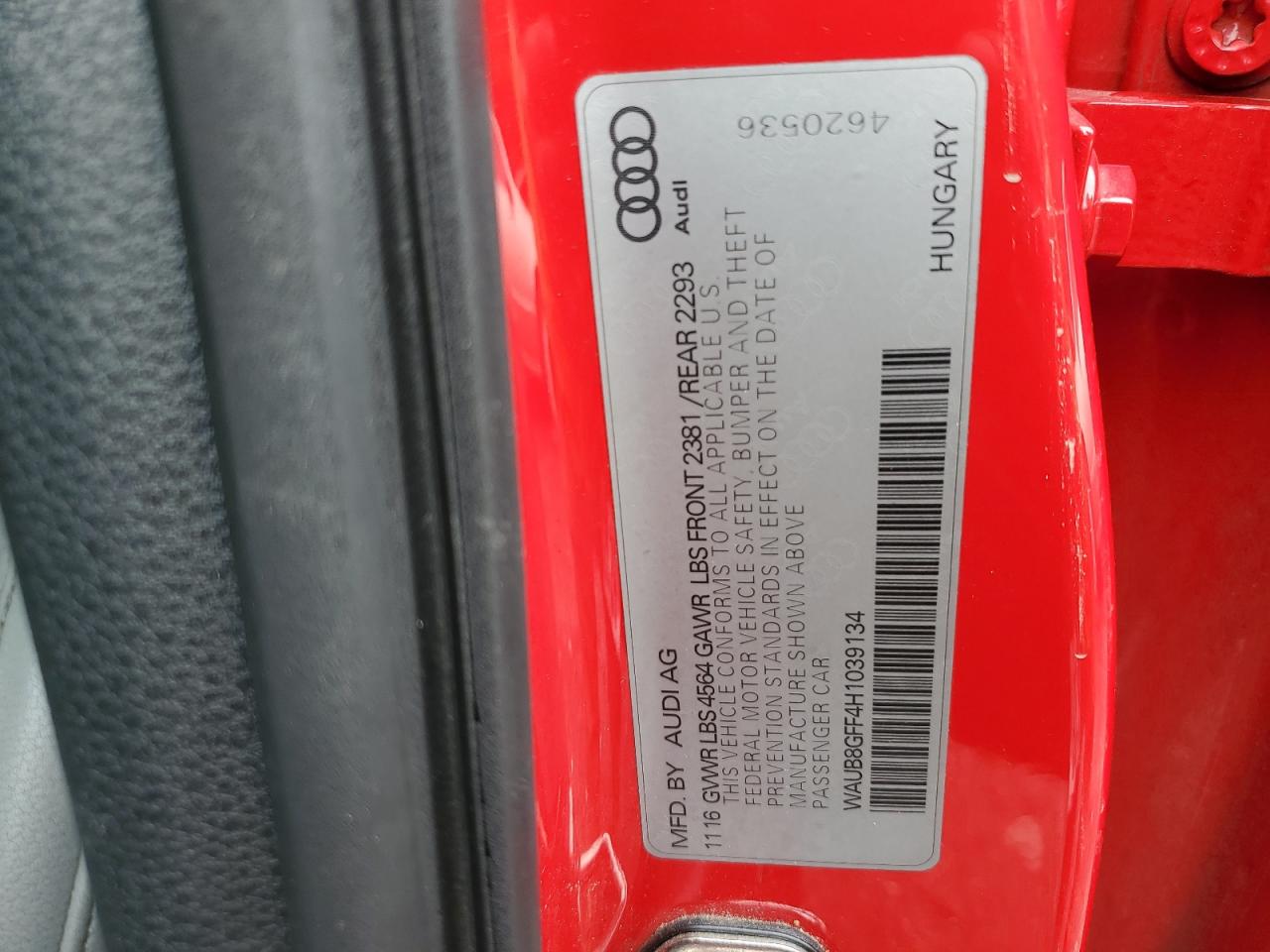 2017 Audi A3 Premium VIN: WAUB8GFF4H1039134 Lot: 62137555