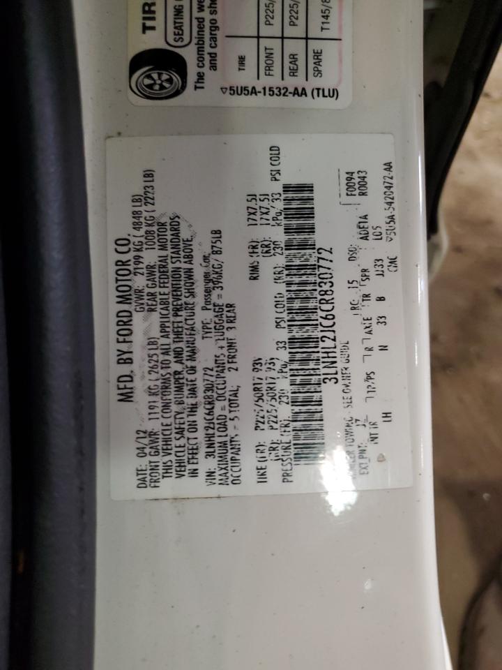 2012 Lincoln Mkz VIN: 3LNHL2JC6CR830772 Lot: 62027585