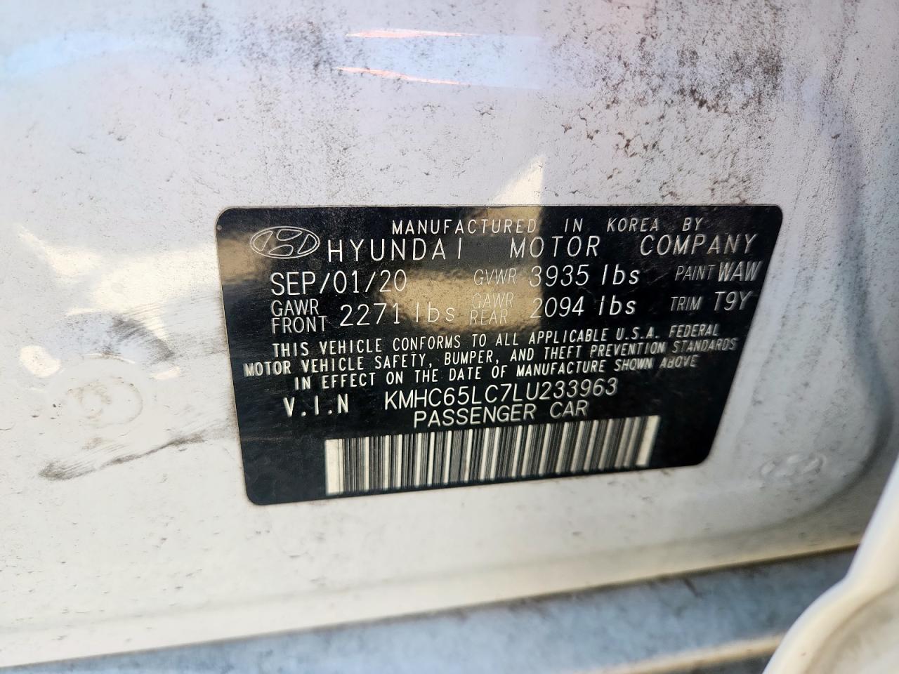2020 Hyundai Ioniq Blue VIN: KMHC65LC7LU233963 Lot: 62794245