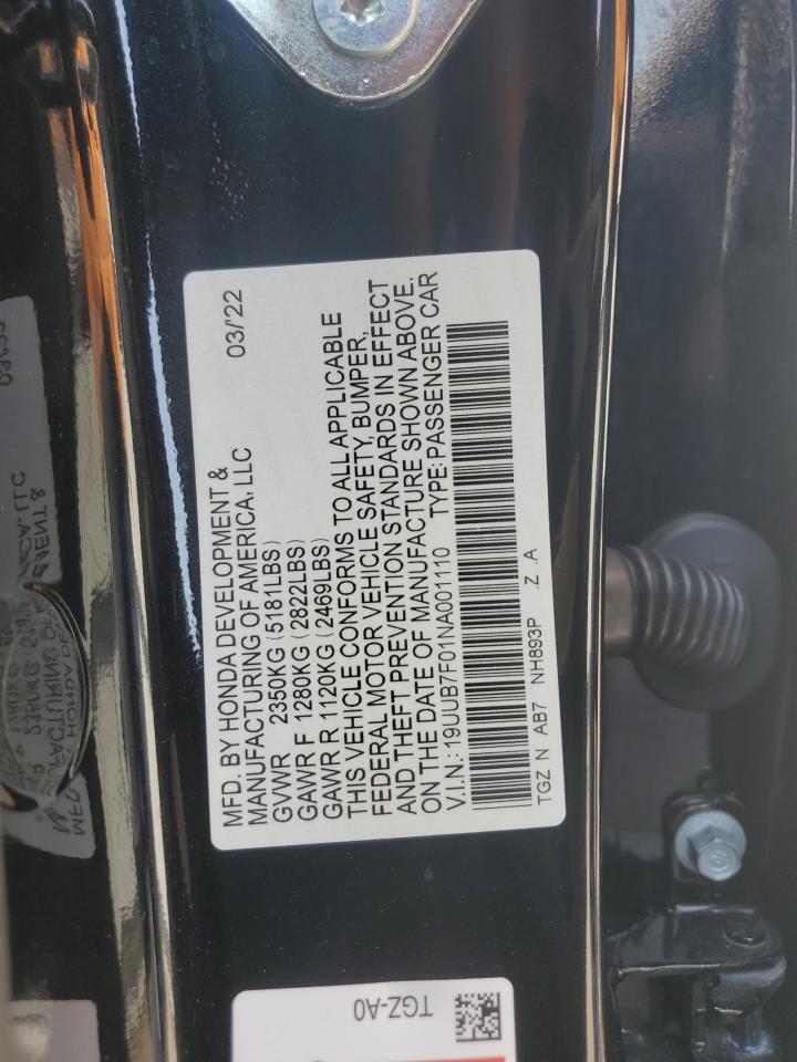 2022 Acura Tlx Type S VIN: 19UUB7F01NA001110 Lot: 61957845