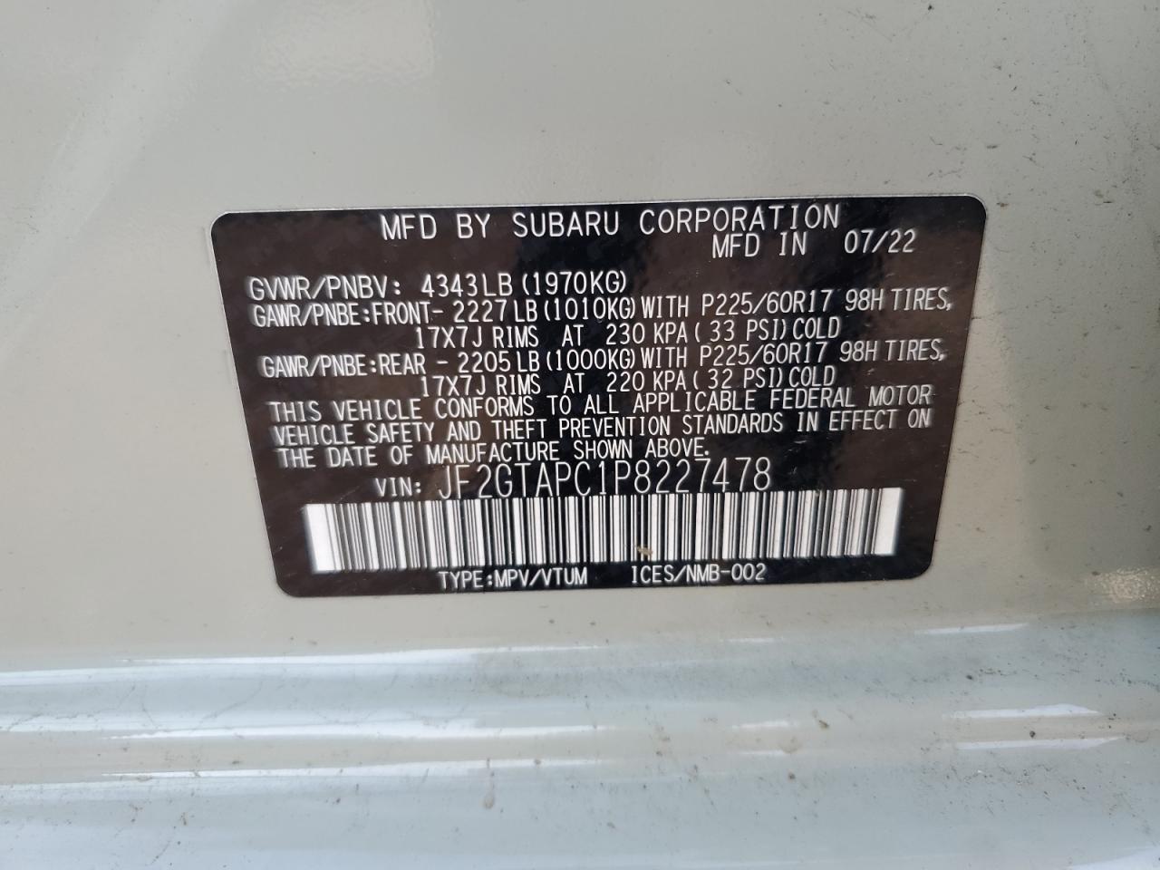 SUBARU CROSSTREK 2023 VIN JF2GTAPC1P8227478 фото 14