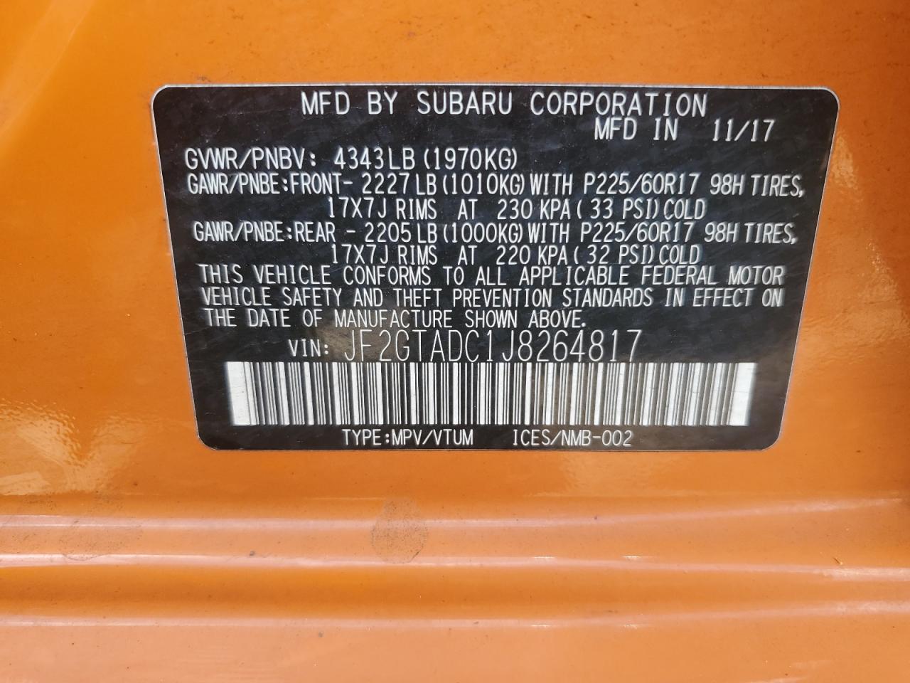 SUBARU CROSSTREK 2018 VIN JF2GTADC1J8264817 фото 13