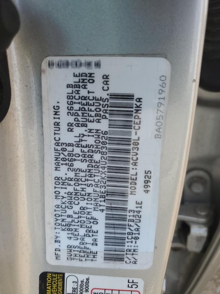 TOYOTA CAMRY 2004 VIN 4T1BE32KX4U283026 photo 12