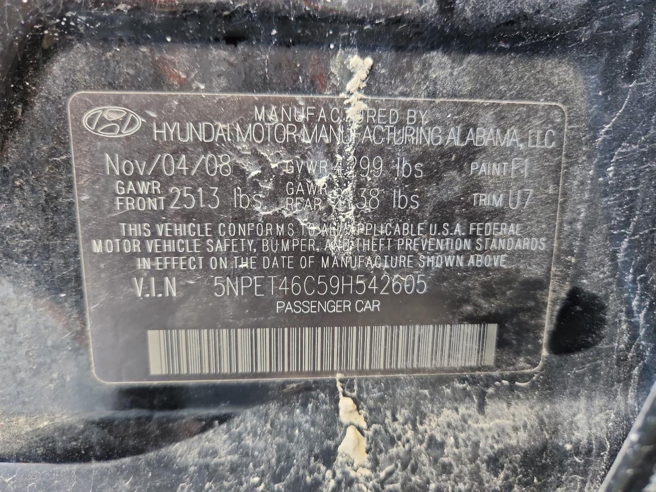 HYUNDAI SONATA 2009 VIN 5NPET46C59H542605 zdjęcie 12