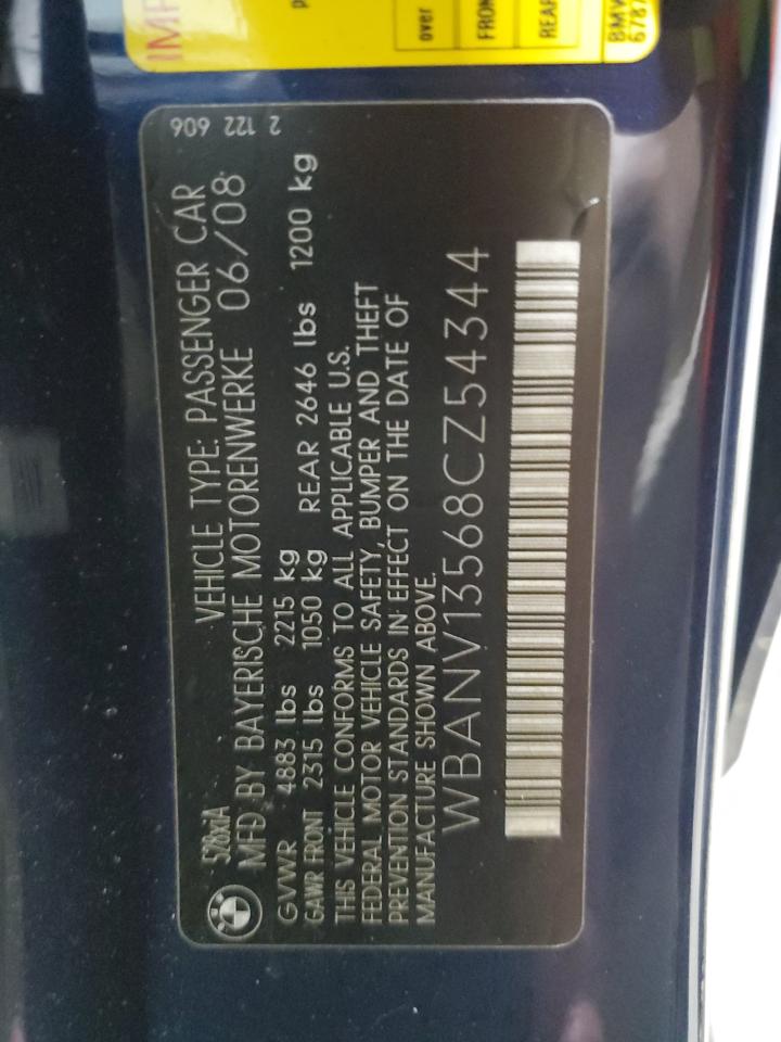 2008 BMW 528 Xi VIN: WBANV13568CZ54344 Lot: 59968535
