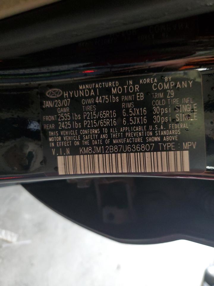 2007 Hyundai Tucson Gls VIN: KM8JM12B87U636807 Lot: 59818845