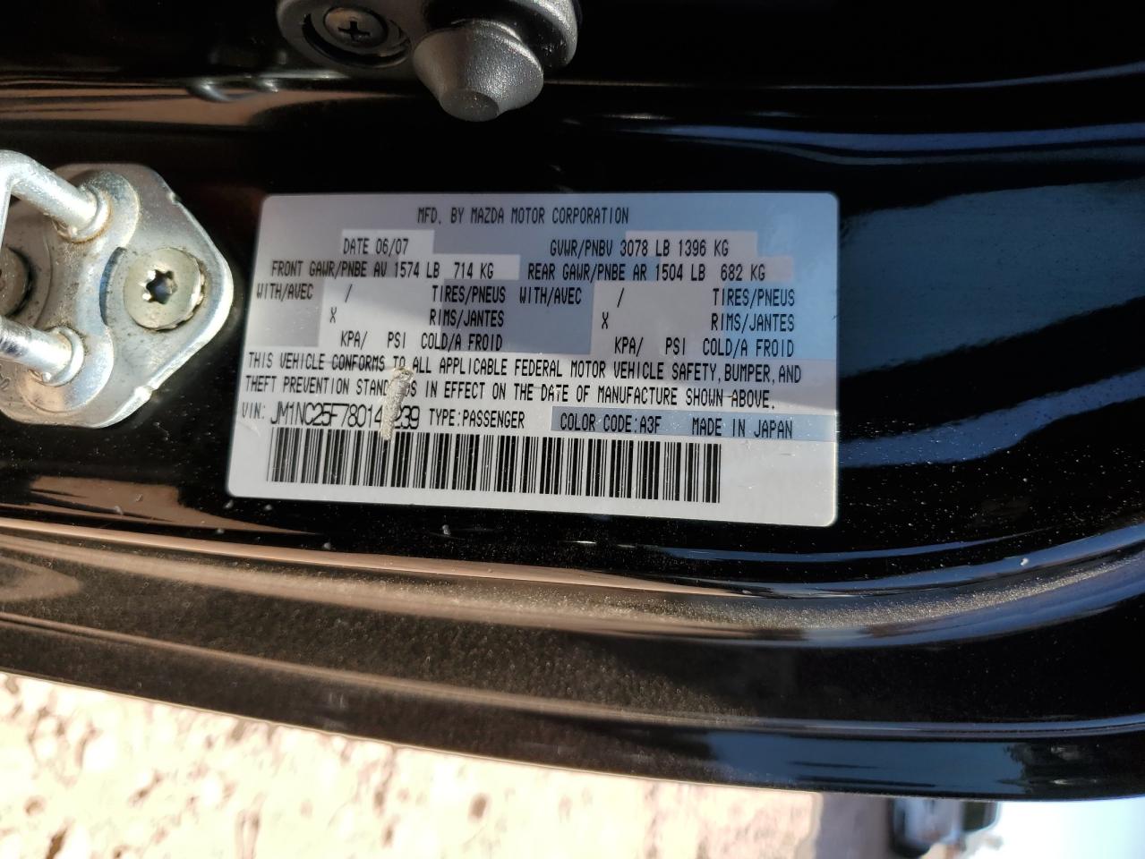 2008 Mazda Mx-5 Miata VIN: JM1NC25F780140239 Lot: 61933715