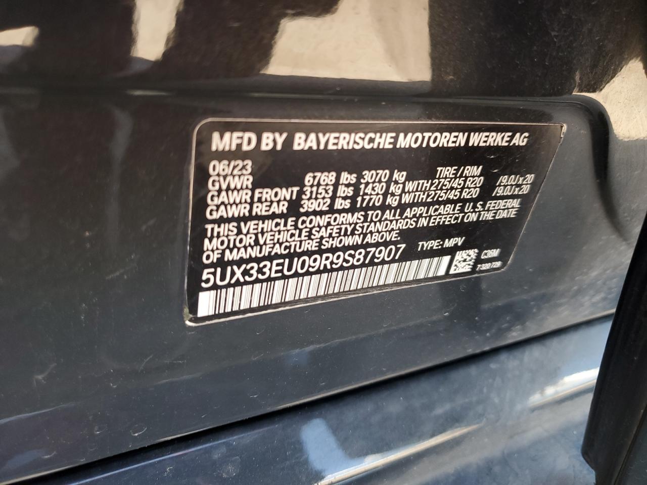 2024 BMW X5 M60I VIN: 5UX33EU09R9S87907 Lot: 62863835