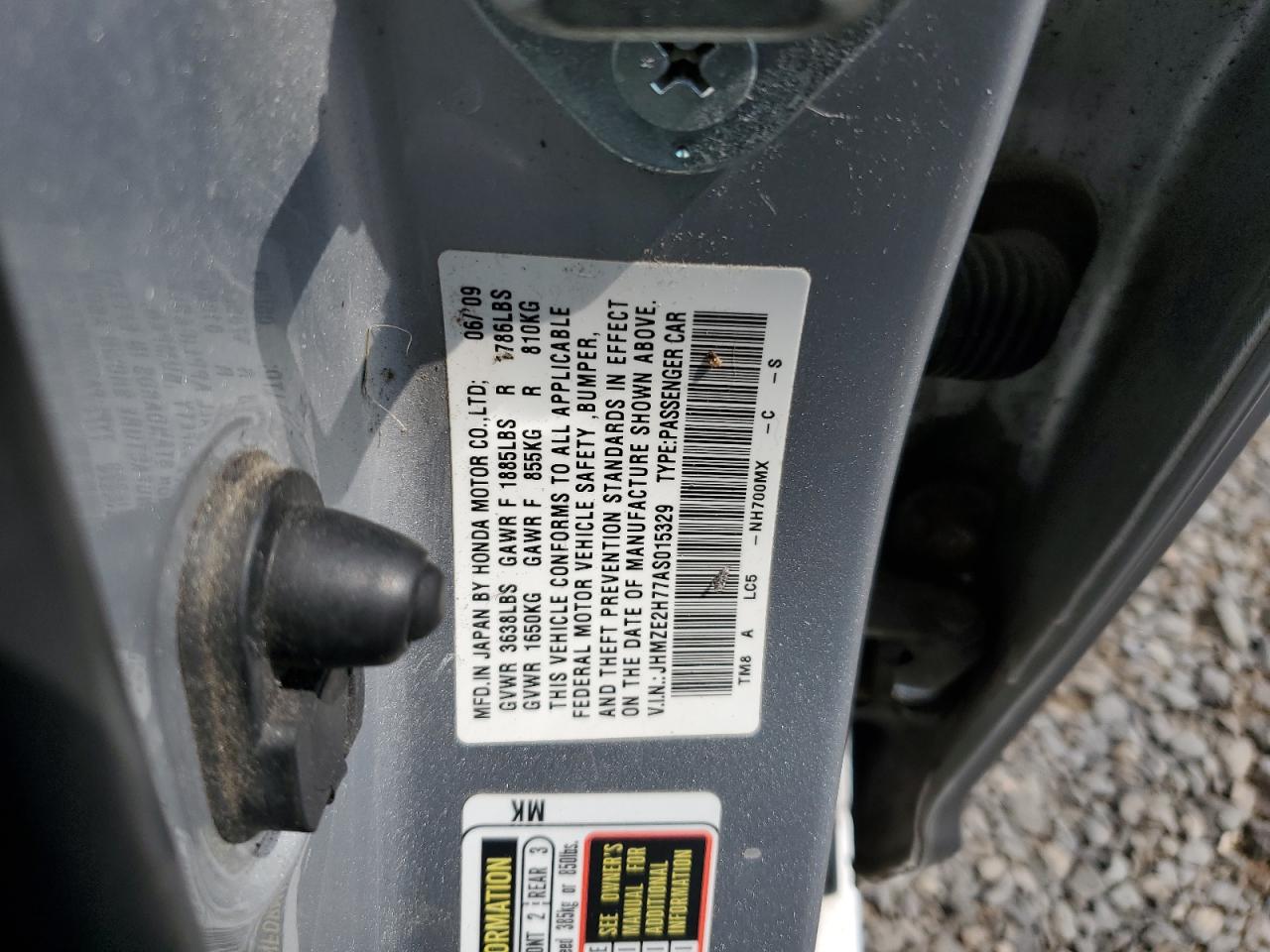 2010 Honda Insight Ex VIN: JHMZE2H77AS015329 Lot: 60502835