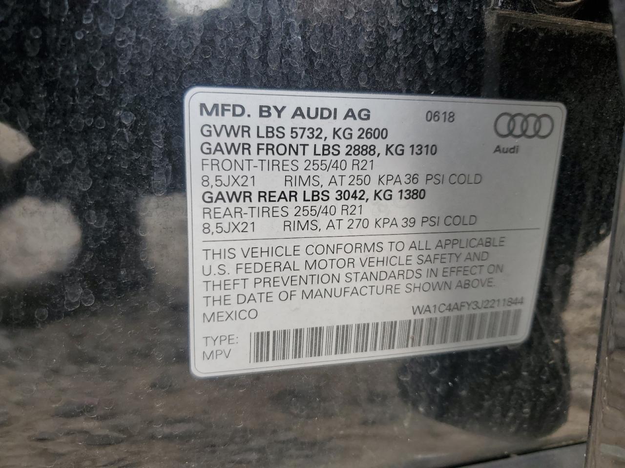 2018 Audi Sq5 Prestige VIN: WA1C4AFY3J2211844 Lot: 62962945