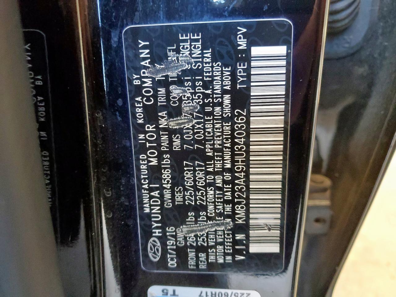 2017 Hyundai Tucson Se VIN: KM8J23A49HU340362 Lot: 62286245
