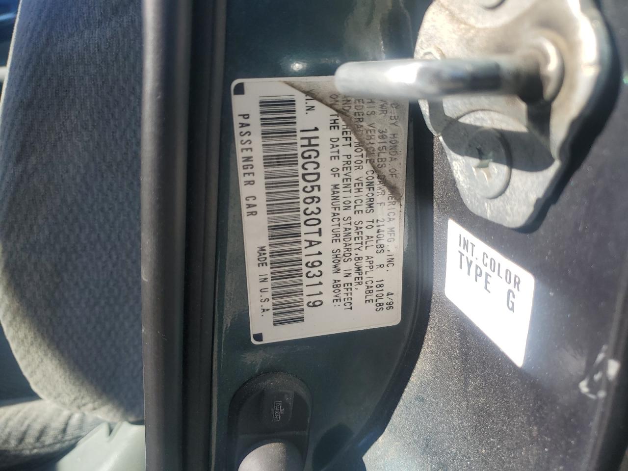 1996 Honda Accord Lx VIN: 1HGCD5630TA193119 Lot: 62405205