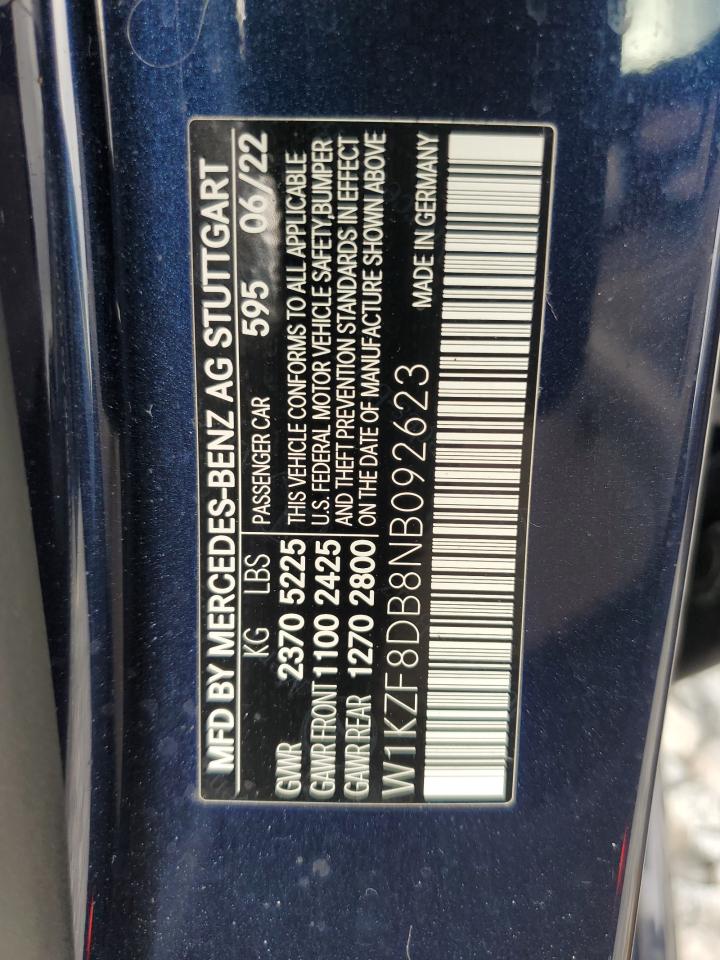 2022 Mercedes-Benz E 350 VIN: W1KZF8DB8NB092623 Lot: 60803715