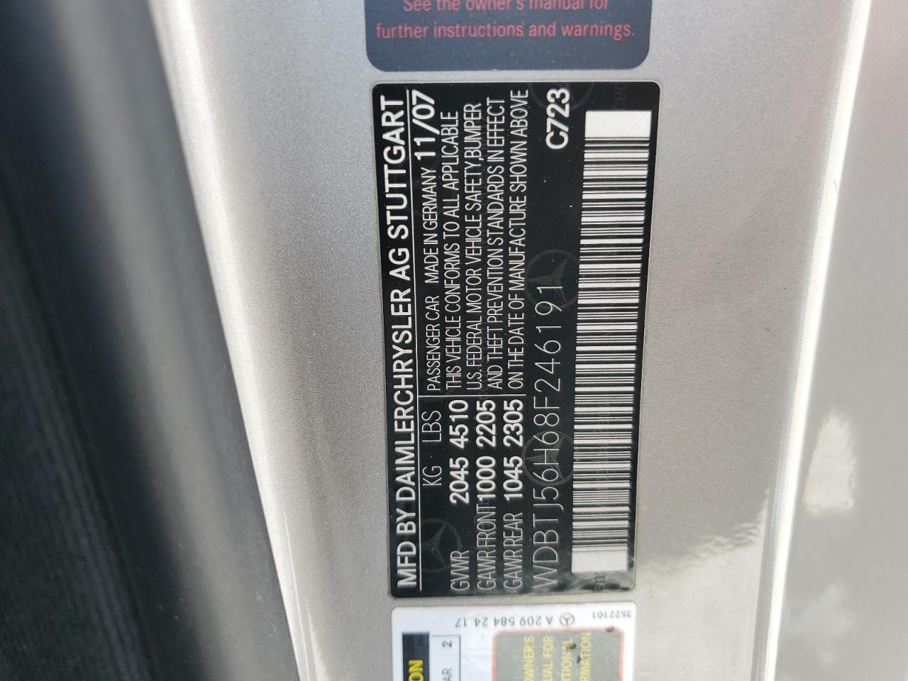 2008 Mercedes-Benz Clk 350 VIN: WDBTJ56H68F246191 Lot: 59578155