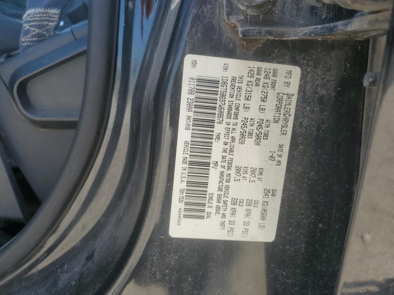2007 Dodge Nitro R/T VIN: 1D8GT58697W608670 Lot: 61739665