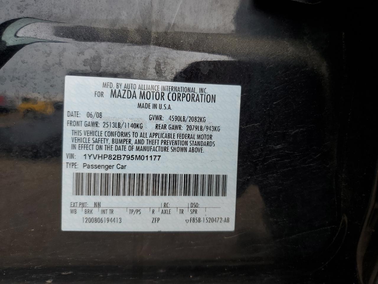 2009 Mazda 6 S VIN: 1YVHP82B795M01177 Lot: 61692535