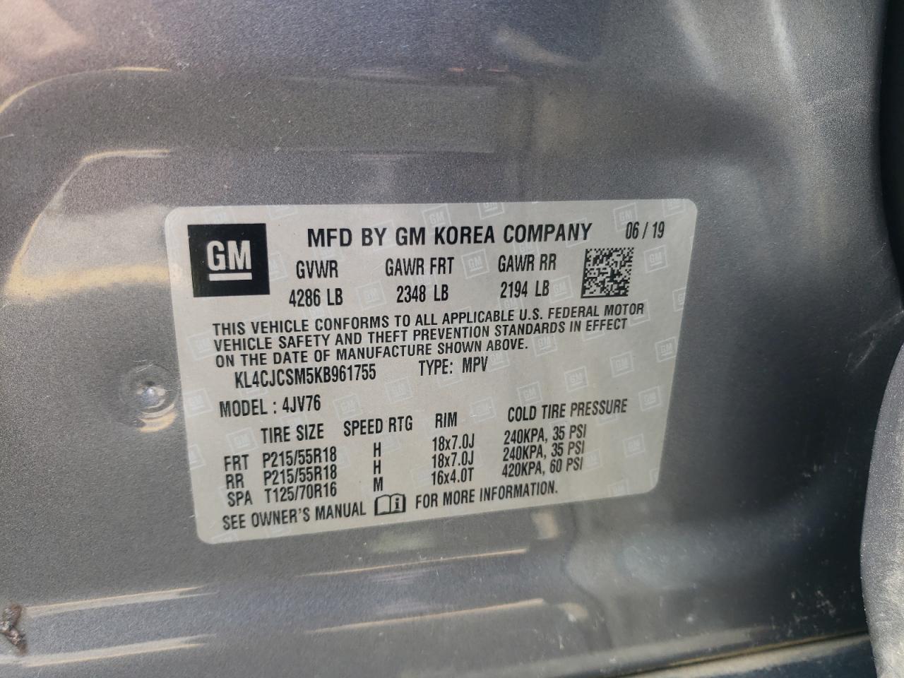 2019 Buick Encore Essence VIN: KL4CJCSM5KB961755 Lot: 62162285