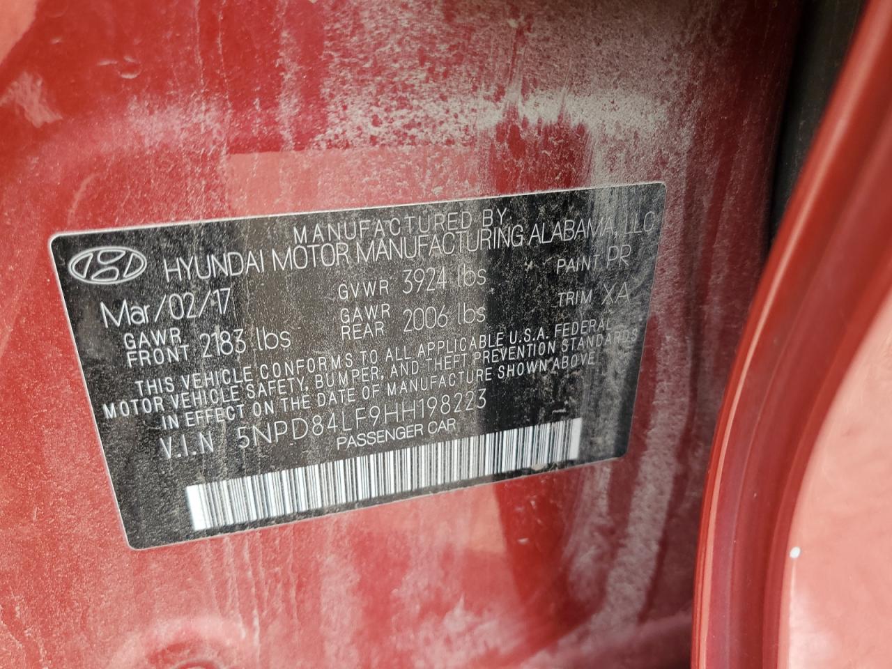2017 Hyundai Elantra Se VIN: 5NPD84LF9HH198223 Lot: 63099005