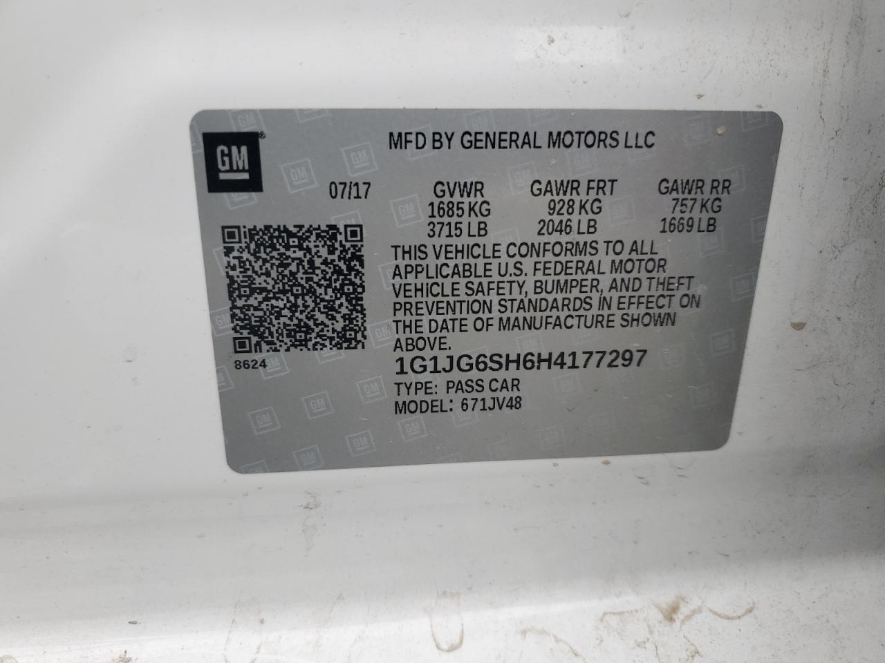 2017 Chevrolet Sonic VIN: 1G1JG6SH6H4177297 Lot: 62020345