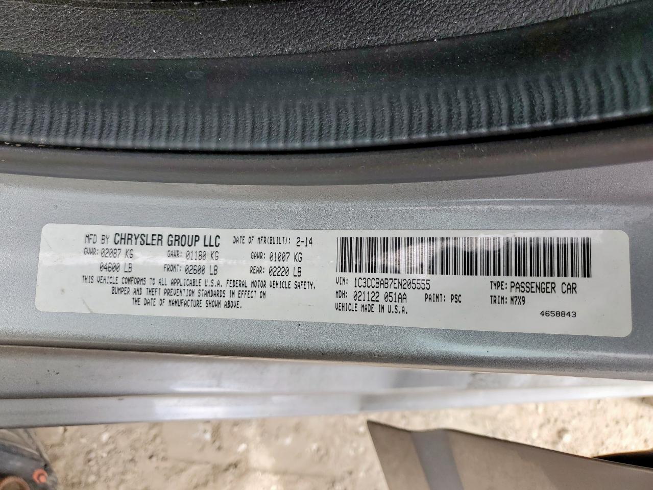 2014 Chrysler 200 Lx VIN: 1C3CCBAB7EN205555 Lot: 61434195