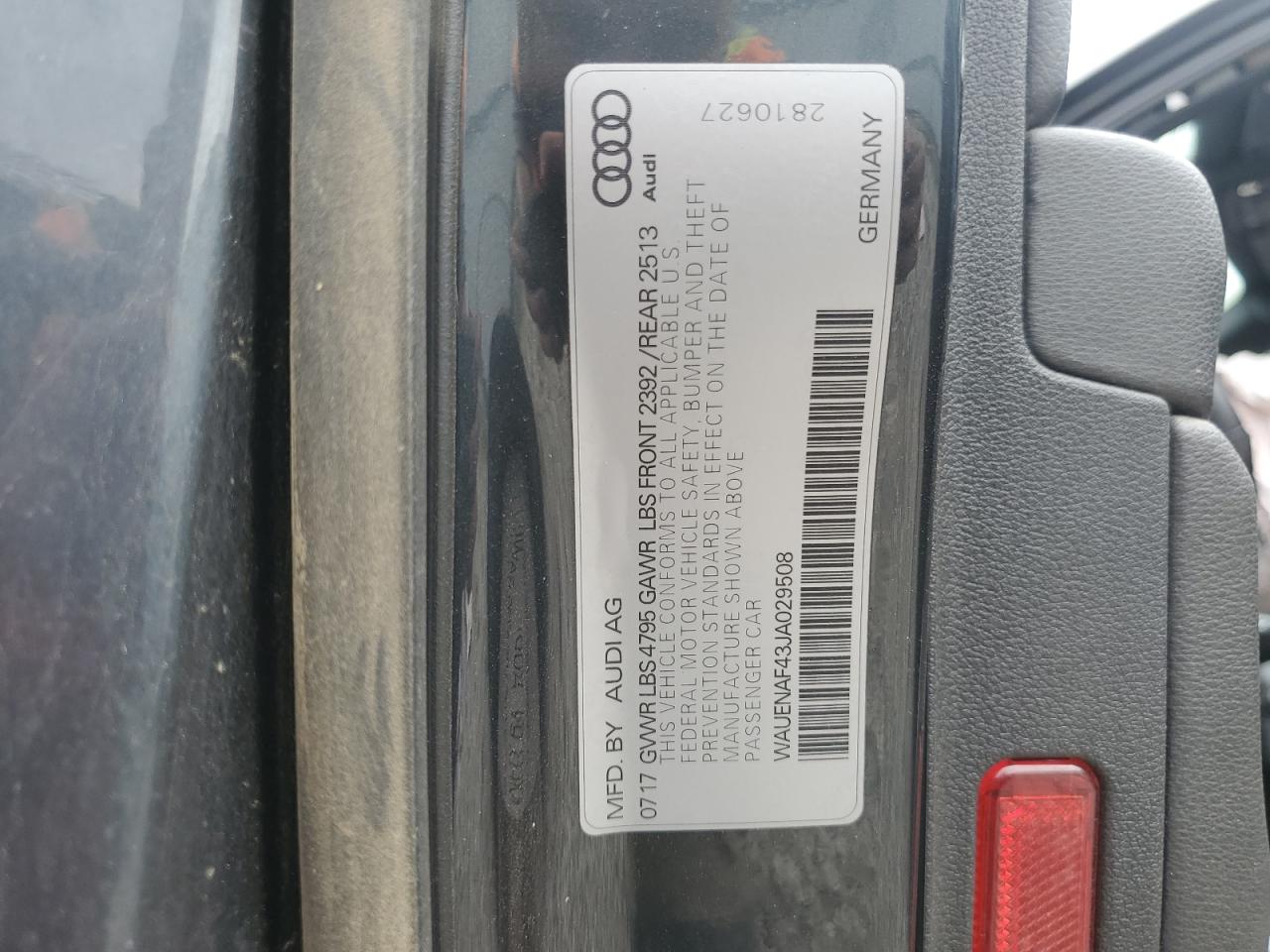 2018 Audi A4 Premium Plus VIN: WAUENAF43JA029508 Lot: 60689975