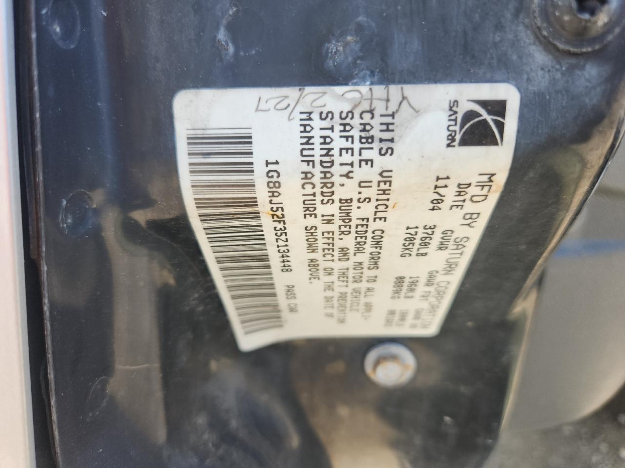 2005 Saturn Ion Level 2 VIN: 1G8AJ52F35Z134448 Lot: 62768085