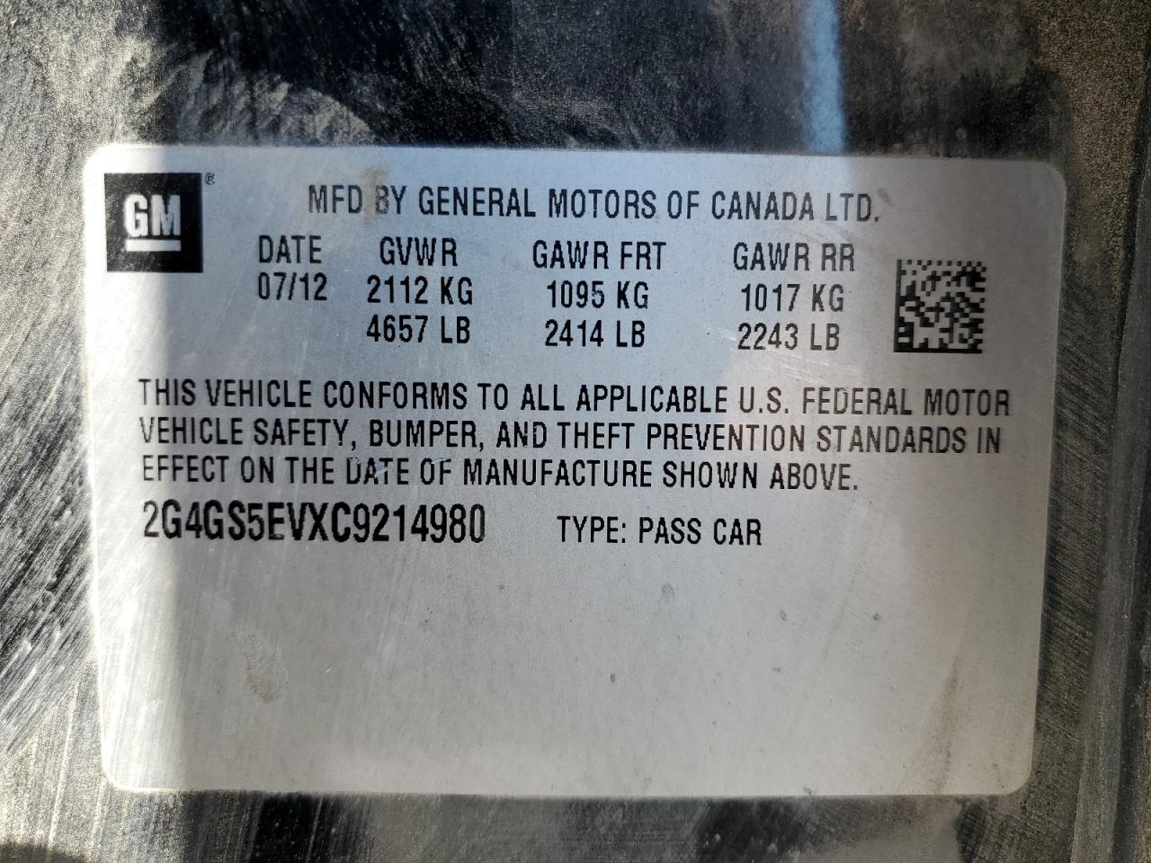 2012 Buick Regal Premium VIN: 2G4GS5EVXC9214980 Lot: 59888925