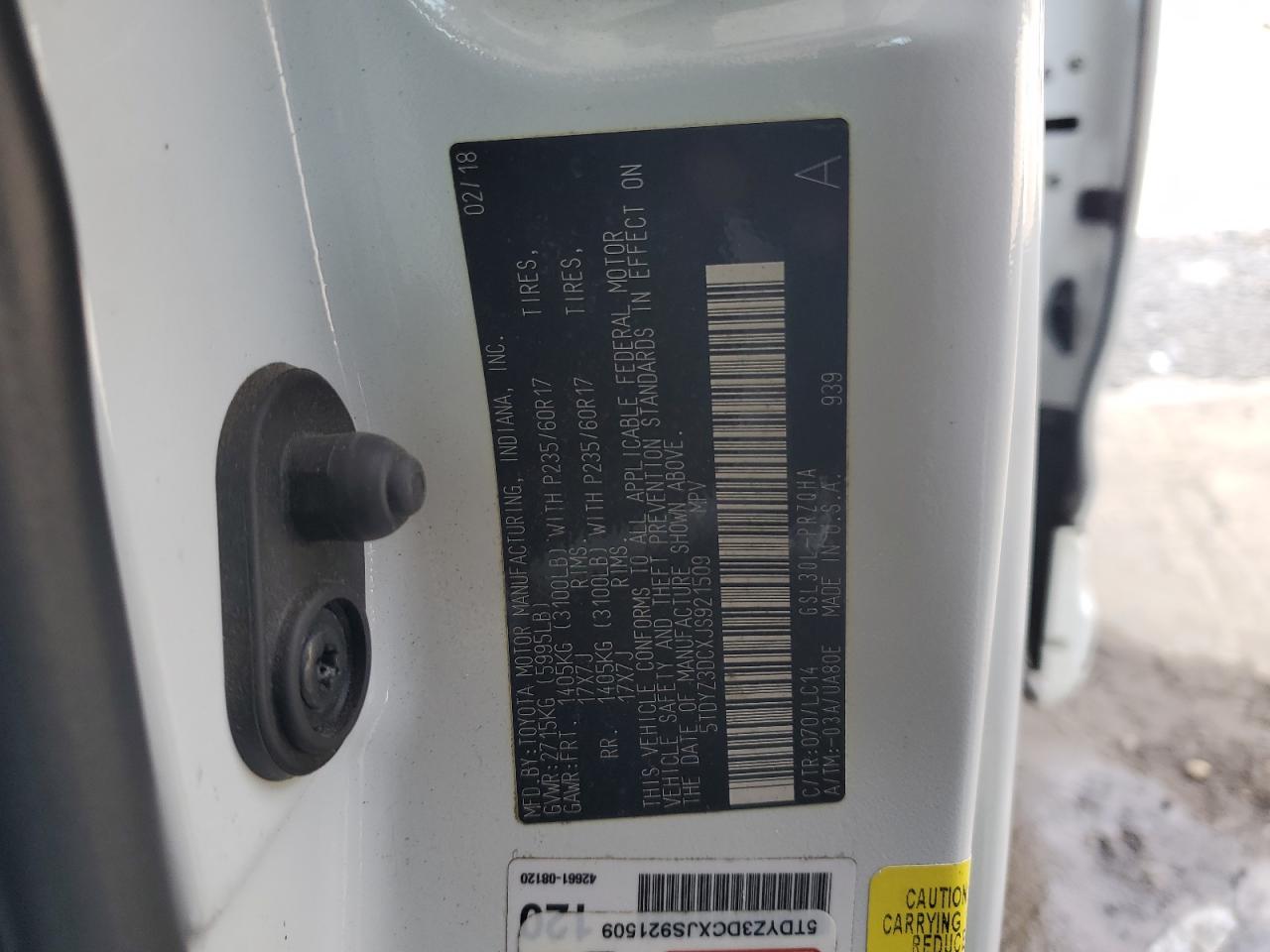 TOYOTA All Models 2018 VIN 5TDYZ3DCXJS921509 zdjęcie 12