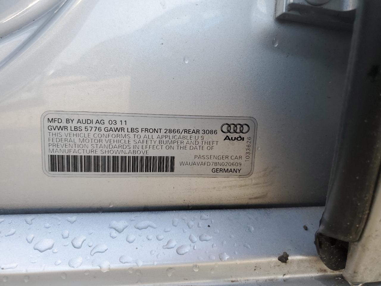 2011 Audi A8 Quattro VIN: WAUAVAFD7BN020609 Lot: 61583575