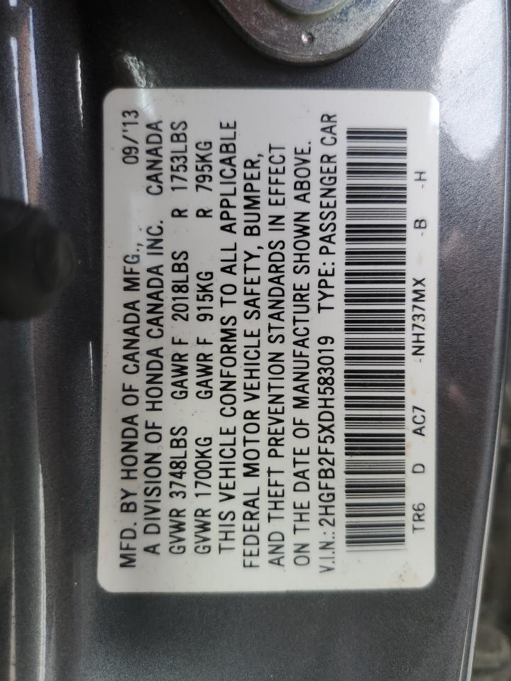2013 Honda Civic Lx VIN: 2HGFB2F5XDH583019 Lot: 62528875