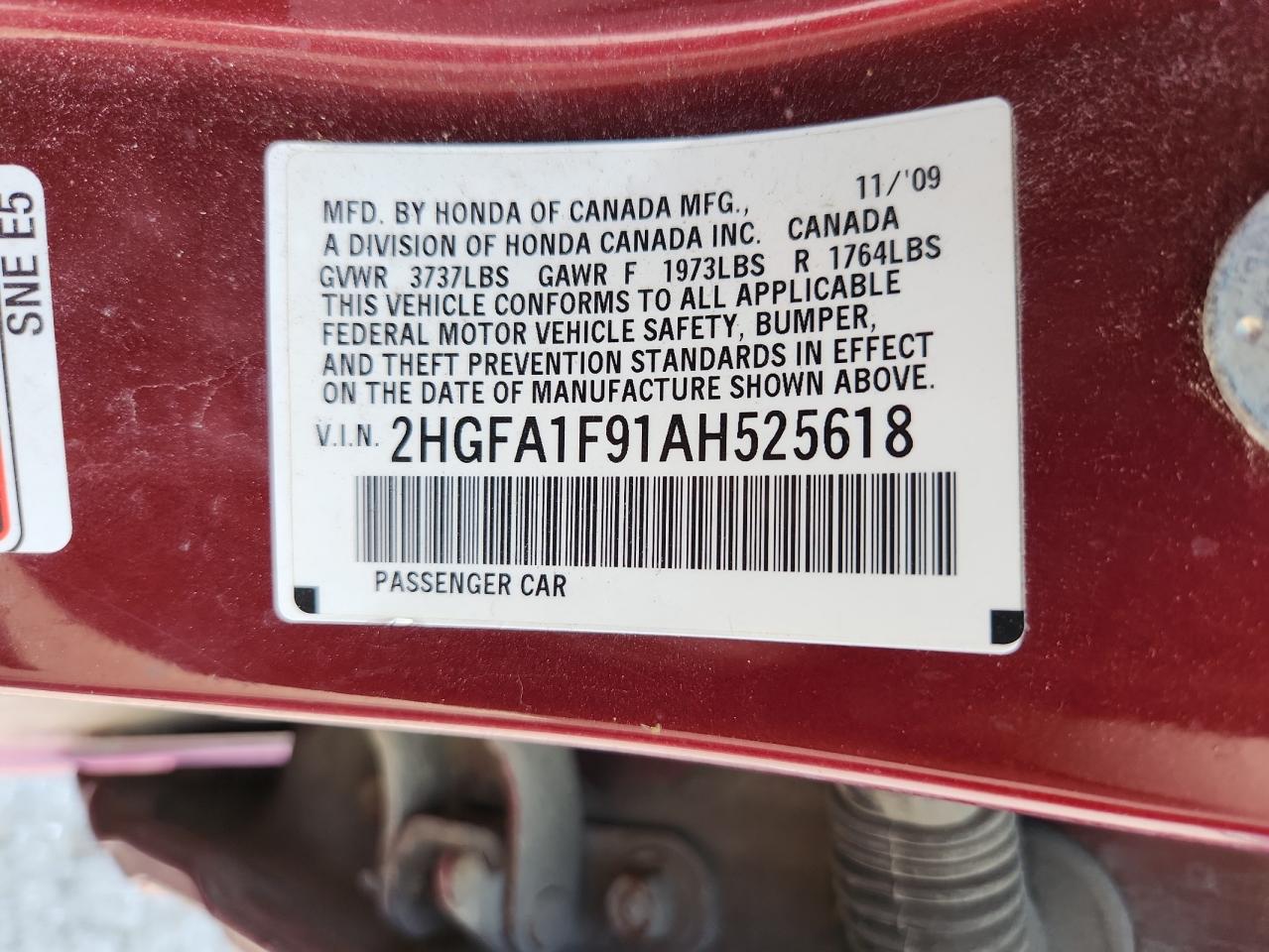 2010 Honda Civic Exl VIN: 2HGFA1F91AH525618 Lot: 61443275
