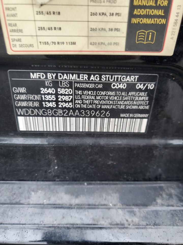 2010 Mercedes-Benz S 550 4Matic VIN: WDDNG8GB2AA339626 Lot: 60914615