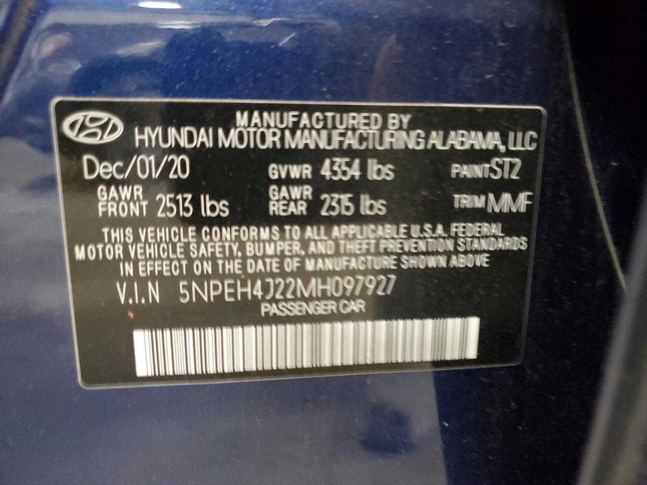 2021 Hyundai Sonata Limited VIN: 5NPEH4J22MH097927 Lot: 60591195