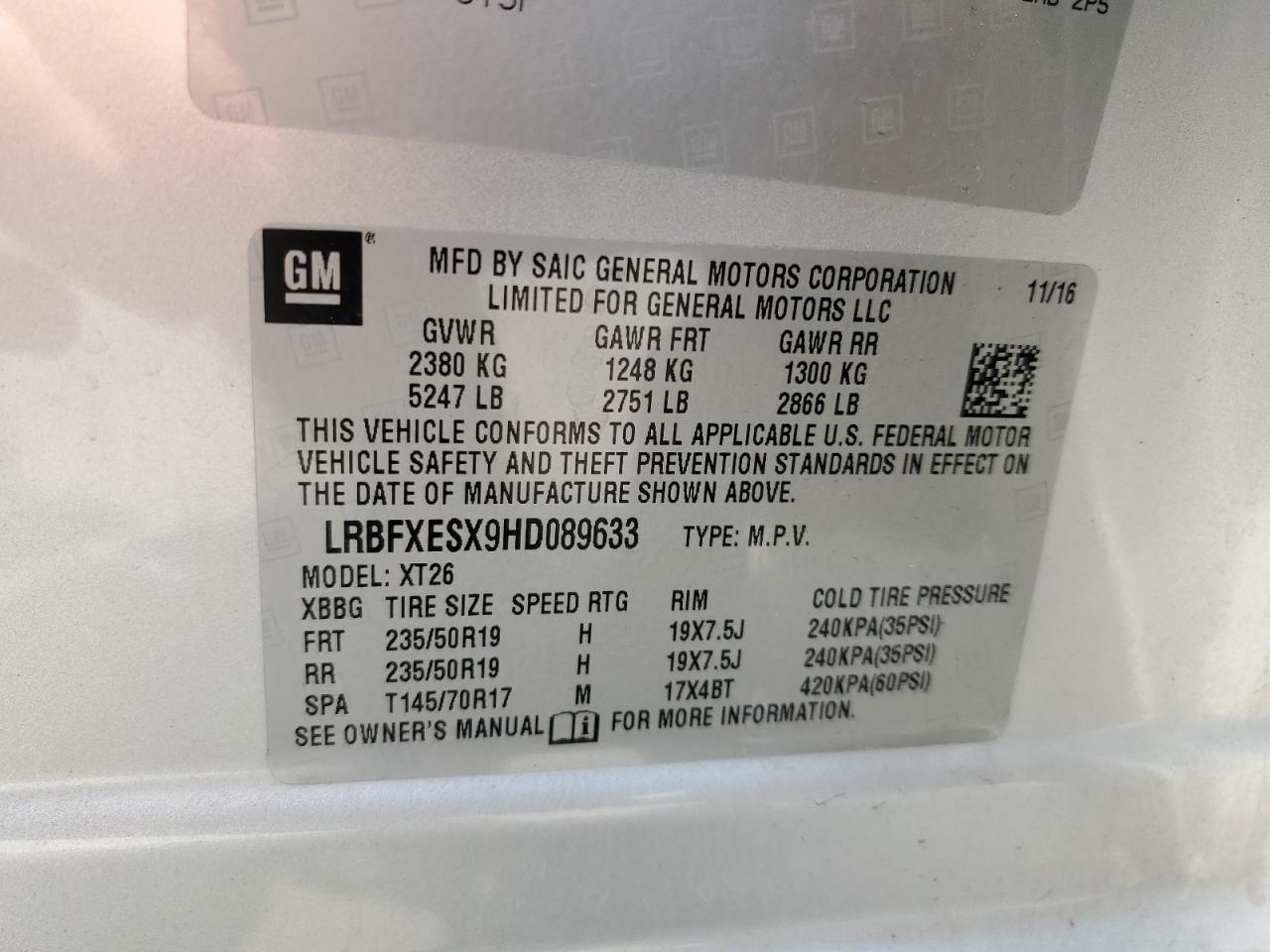 2017 Buick Envision Premium VIN: LRBFXESX9HD089633 Lot: 62210575