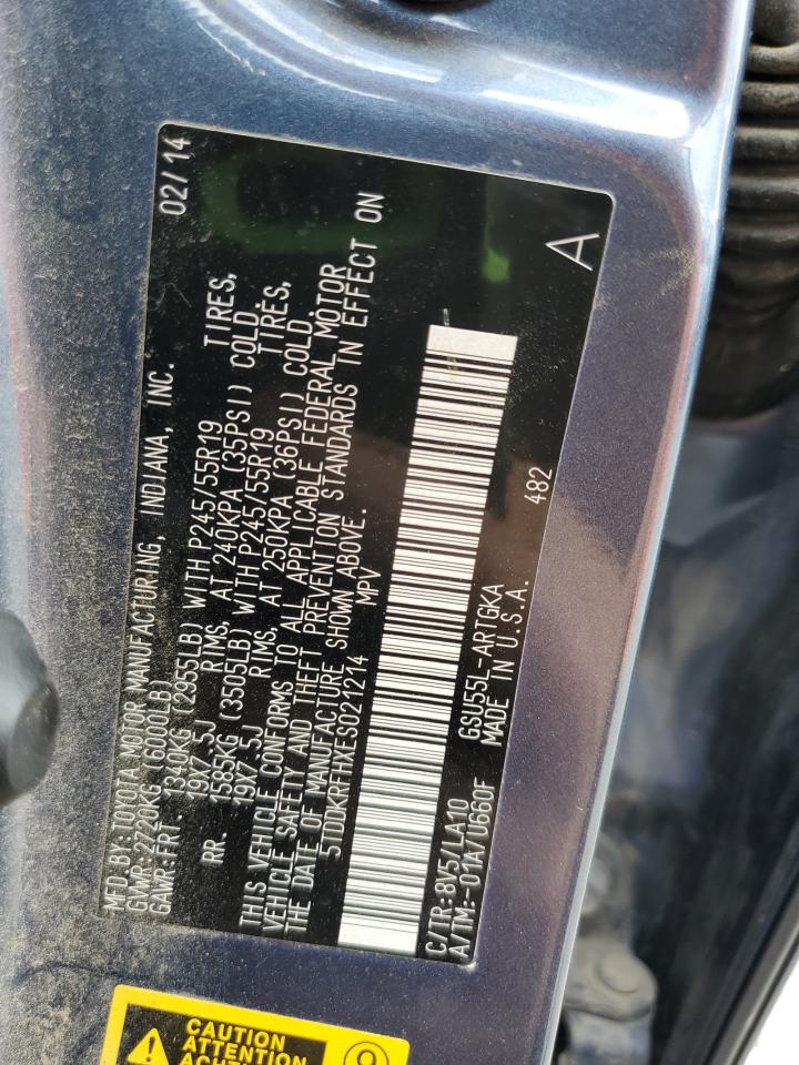 5TDDKRFHXES021214 2014 Toyota Highlander Limited