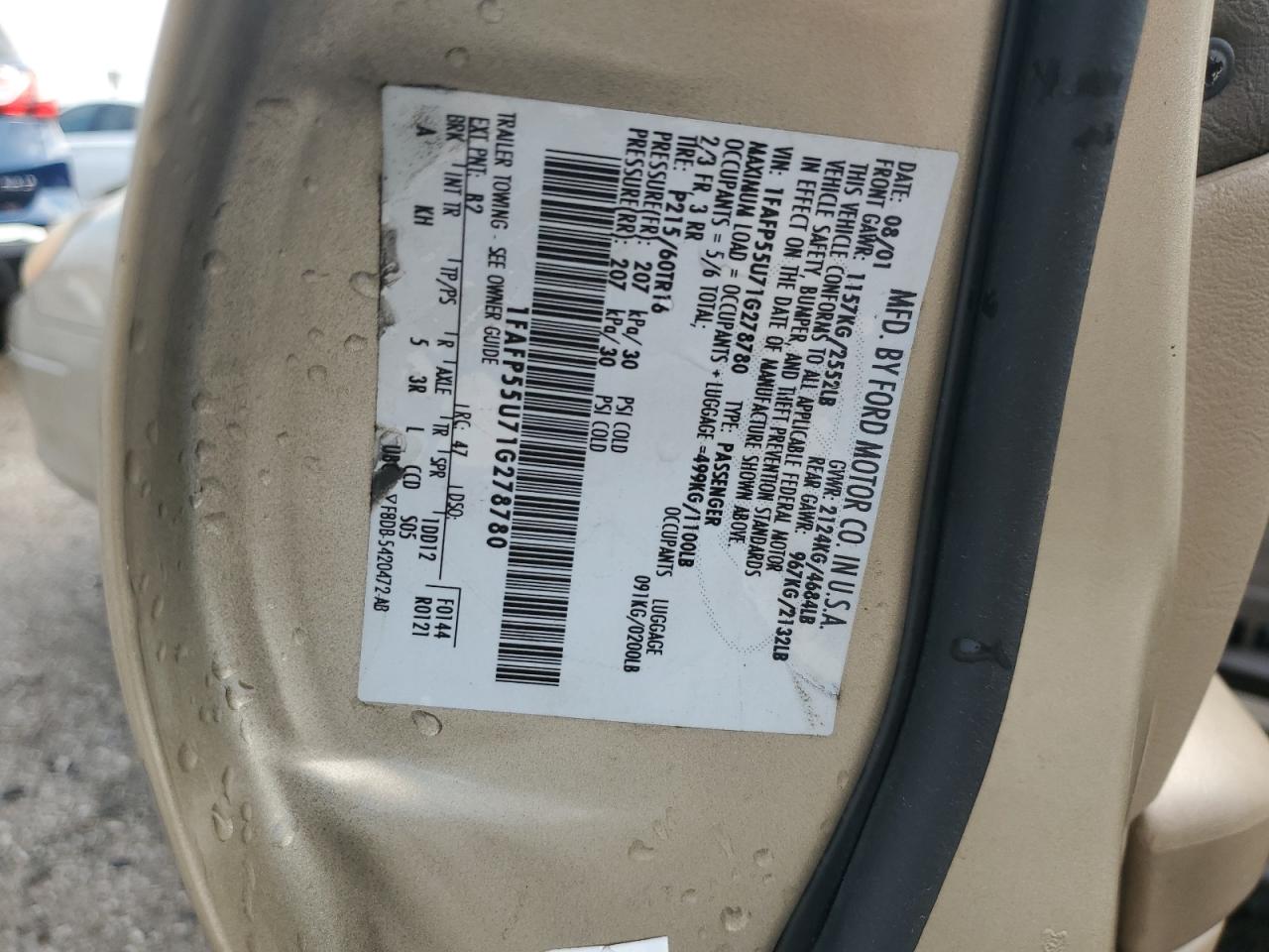 2001 Ford Taurus Ses VIN: 1FAFP55U71G278780 Lot: 60073665