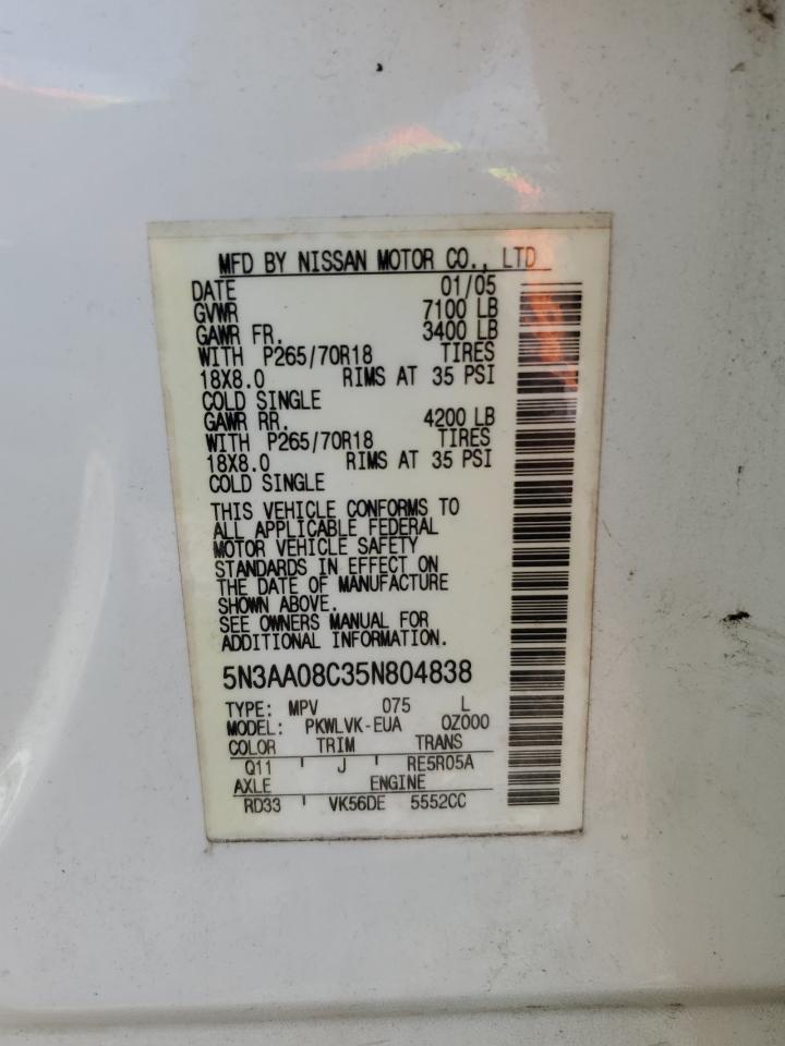 2005 Infiniti Qx56 VIN: 5N3AA08C35N804838 Lot: 60927015