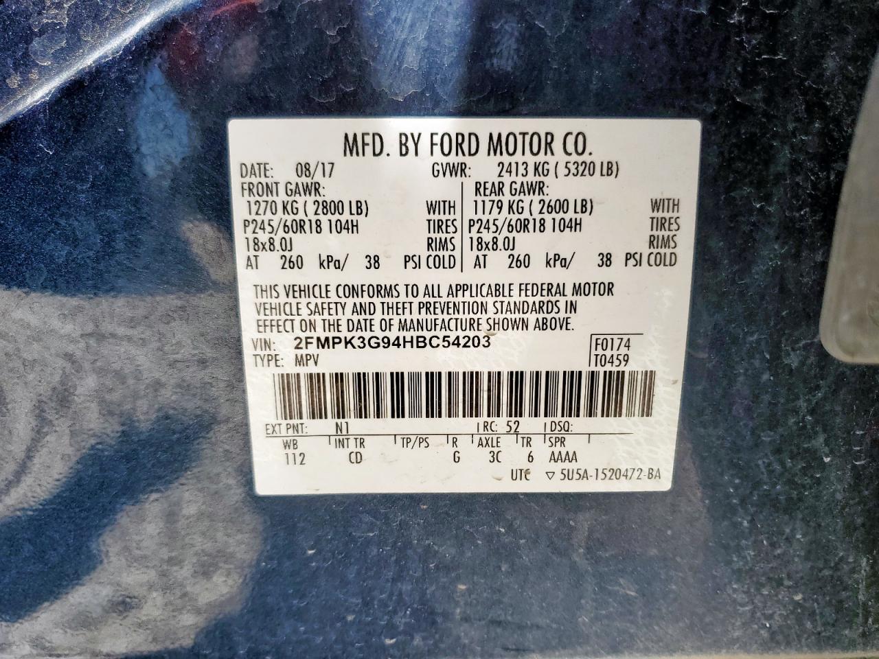 2017 Ford Edge Se VIN: 2FMPK3G94HBC54203 Lot: 61583435