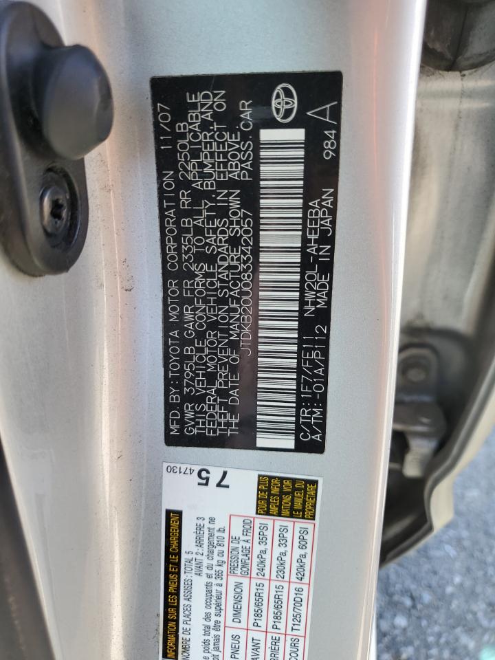 2008 Toyota Prius VIN: JTDKB20U083342057 Lot: 62604975