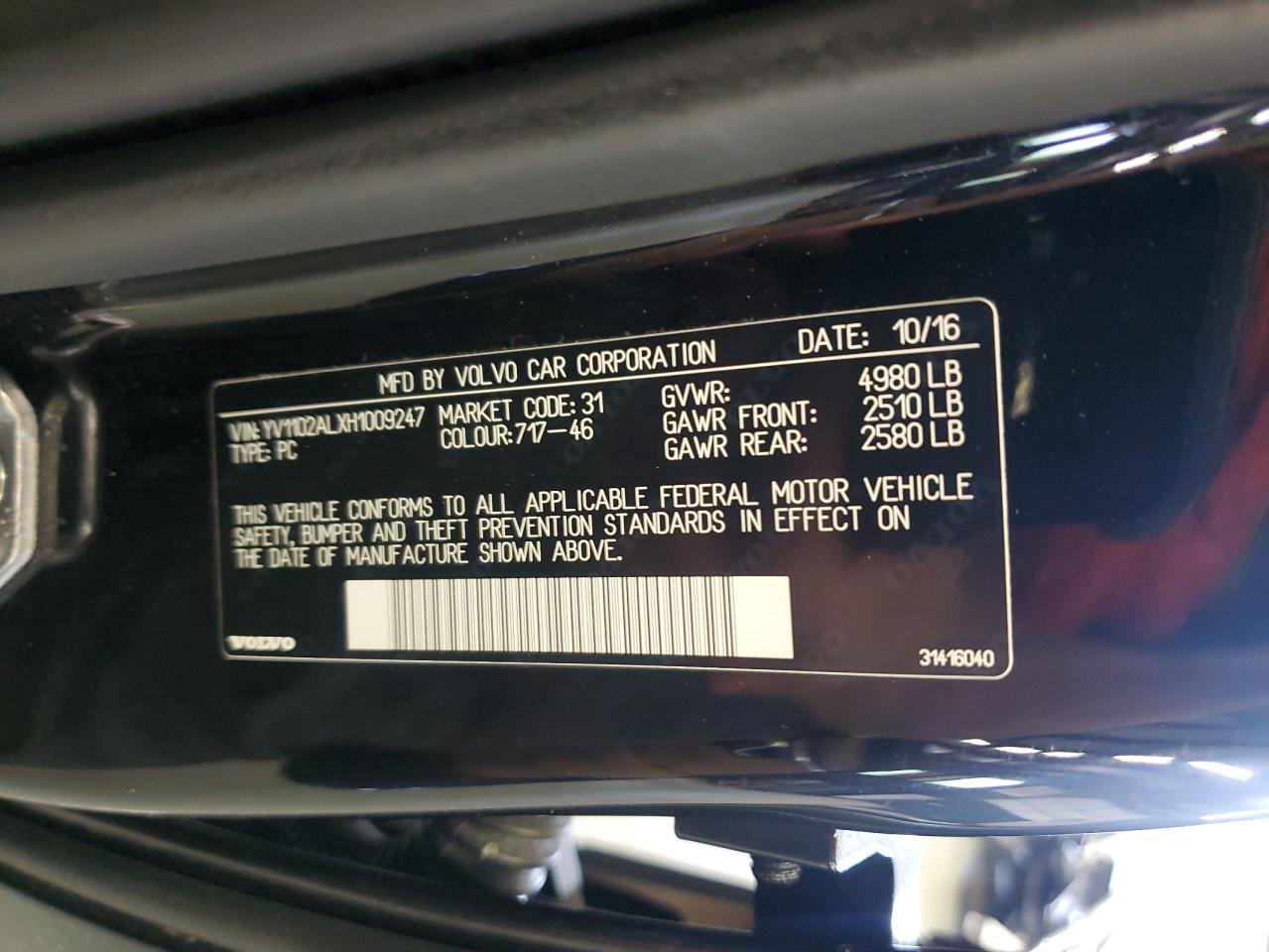 2017 Volvo S90 T5 Inscription VIN: YV1102ALXH1009247 Lot: 61563125