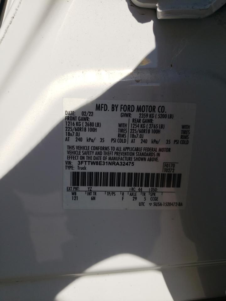 2022 Ford Maverick Xl VIN: 3FTTW8E31NRA32475 Lot: 62354165