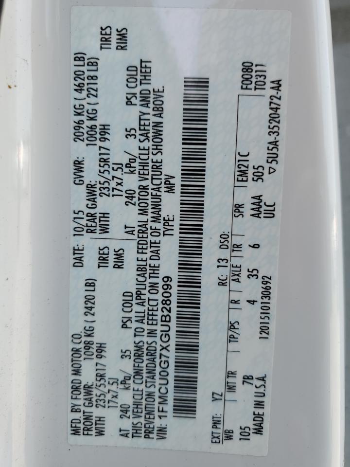 2016 Ford Escape Se VIN: 1FMCU0G7XGUB28099 Lot: 60025245