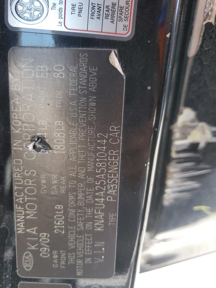 2010 Kia Forte Ex VIN: KNAFU4A25A5810442 Lot: 62137985