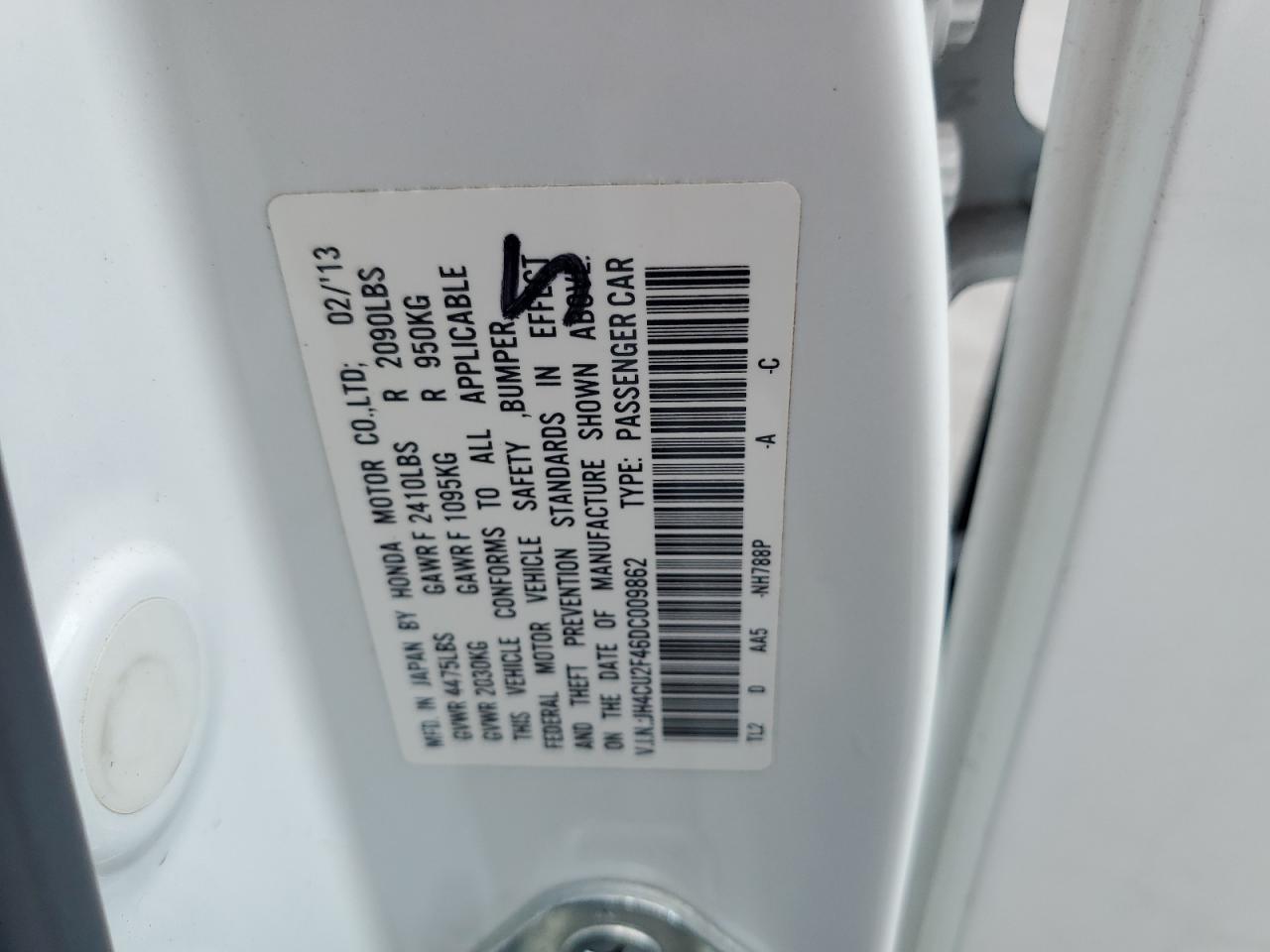 2013 Acura Tsx VIN: JH4CU2F46DC009862 Lot: 62592425