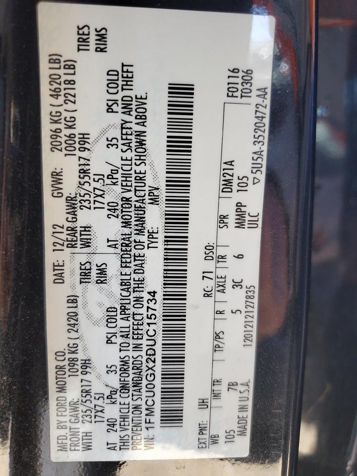 2013 Ford Escape Se VIN: 1FMCU0GX2DUC15734 Lot: 63088075