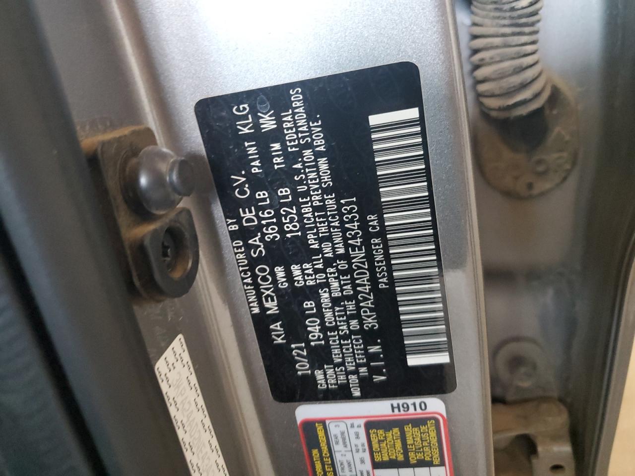 2022 Kia Rio Lx VIN: 3KPA24AD2NE434331 Lot: 62697015