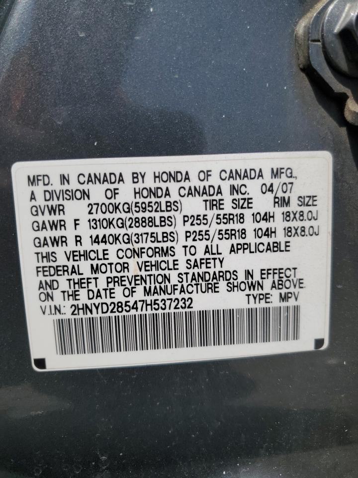 2007 Acura Mdx Sport VIN: 2HNYD28547H537232 Lot: 60095605
