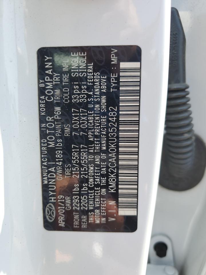 2019 Hyundai Kona Sel VIN: KM8K2CAA0KU352482 Lot: 61969275