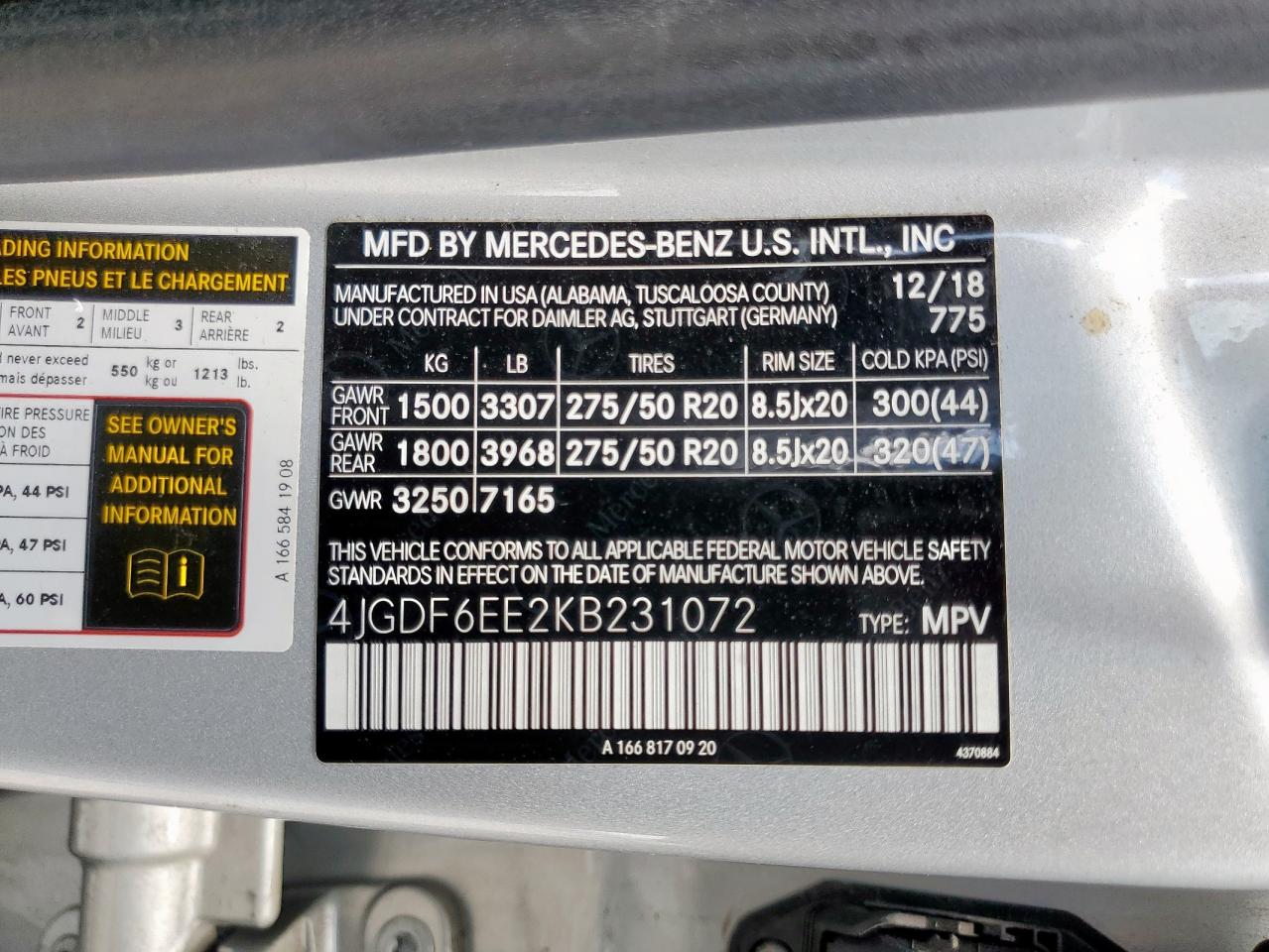 2019 Mercedes-Benz Gls 450 4Matic VIN: 4JGDF6EE2KB231072 Lot: 59918855