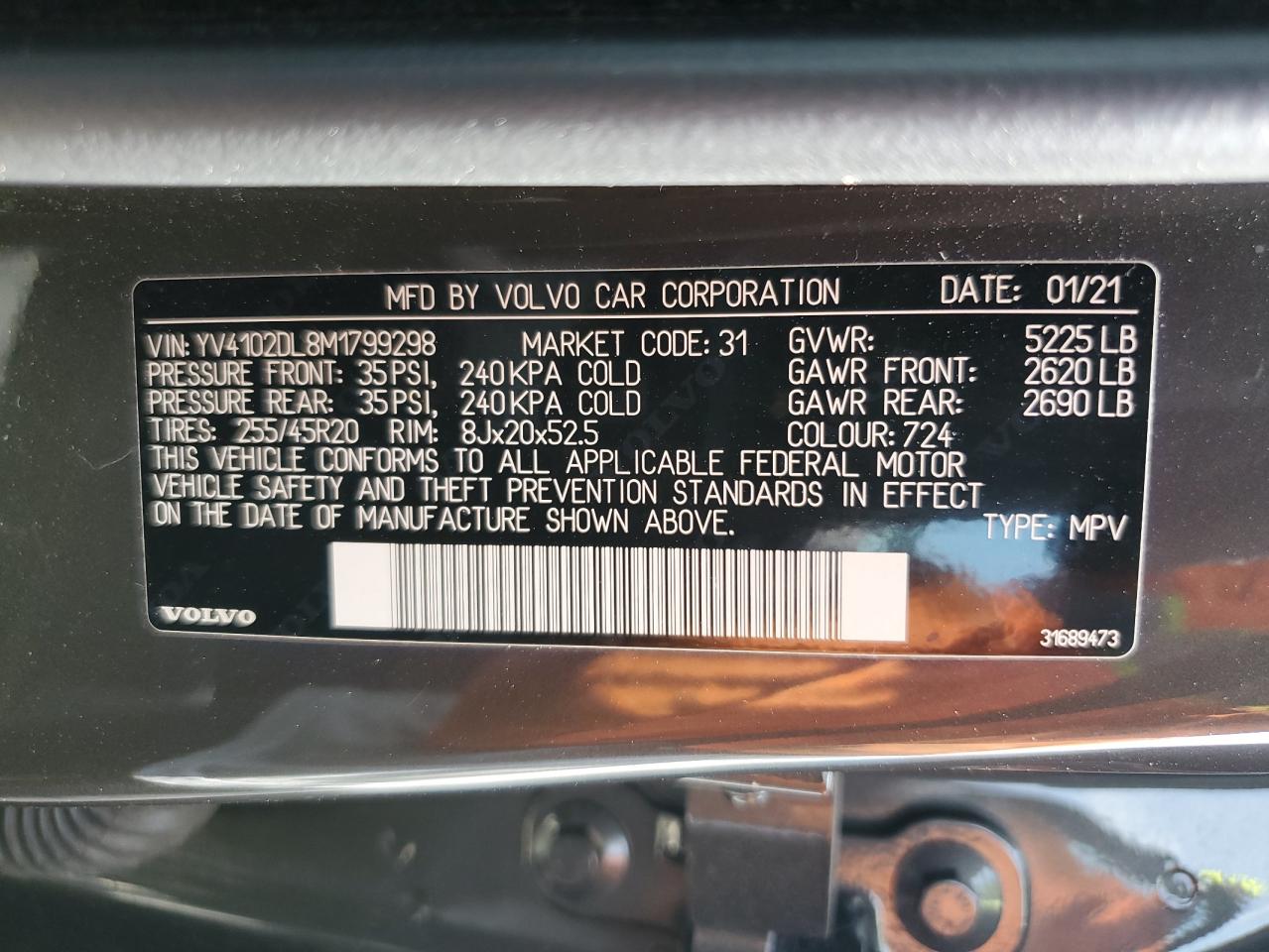 2021 Volvo Xc60 T5 Inscription VIN: YV4102DL8M1799298 Lot: 62209295